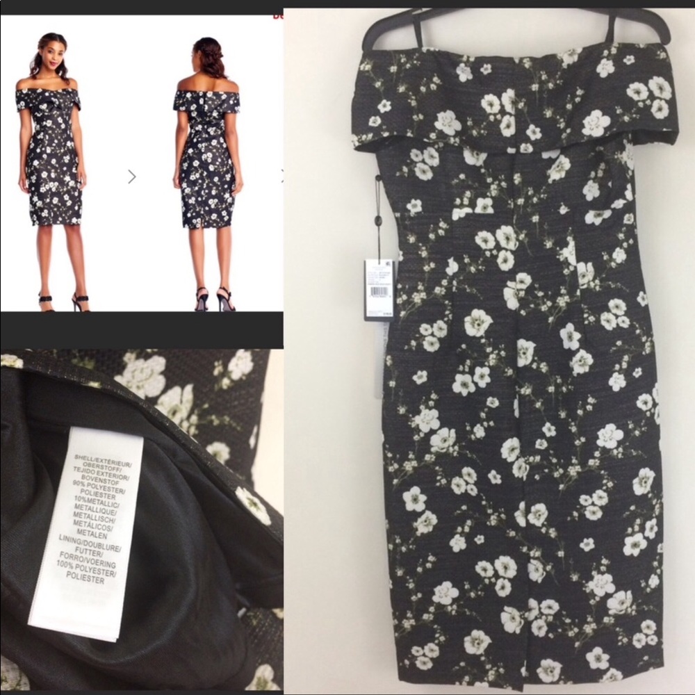 Adrianna Papell Off the shoulder floral metallic Dress Size 2